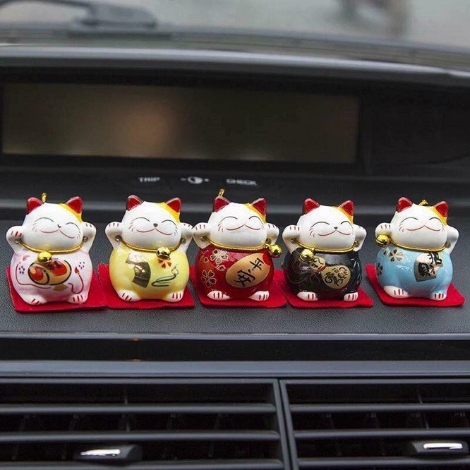 [ GỐM SỨ CAO CẤP ] bộ tượng 5 mèo Nhật Bản Maneki Neko - bộ tượng sứ mini 5 chú mèo thần tài và may mắn