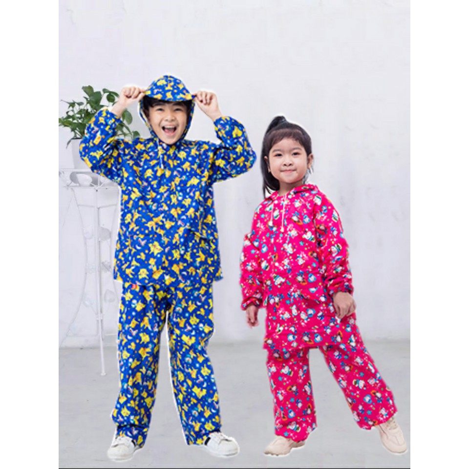 Bộ quần áo mưa trẻ em cao cấp - Vải dù họa tiết hoạt hình dễ thương