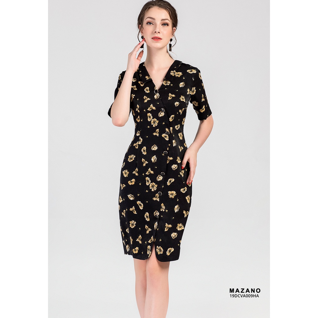 Váy nền đen hoa vàng tay lỡ MAZANO MS 19DCVA009HA