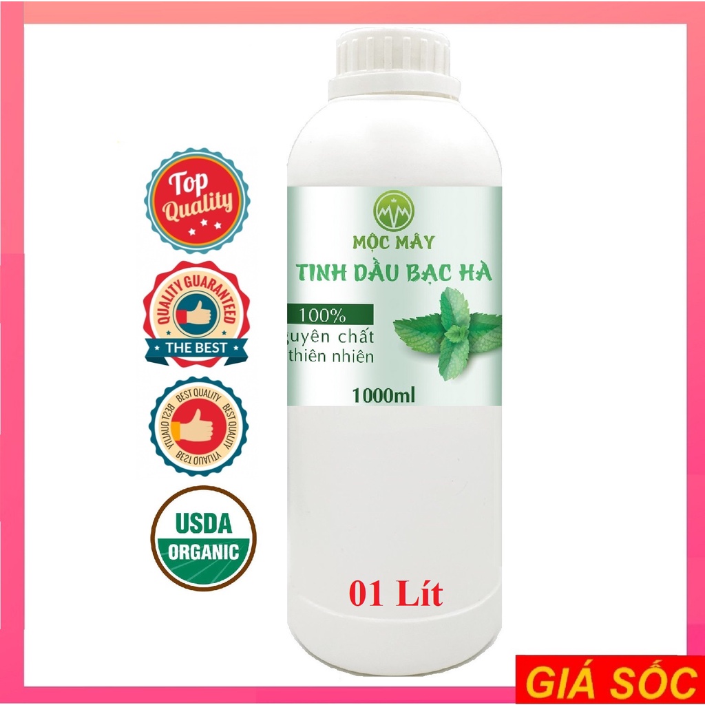 Tinh dầu Bạc hà 1 lít (1000ml) Mộc Mây nguyên chất từ thiên nhiên, đuổi chuột, thơm phòng, giảm stress