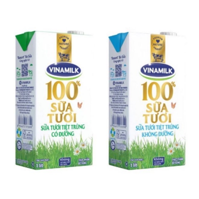 Sữa Tươi Tiệt Trùng Vinamilk 100% Có Đường / Không Đường Hộp Giấy 1L