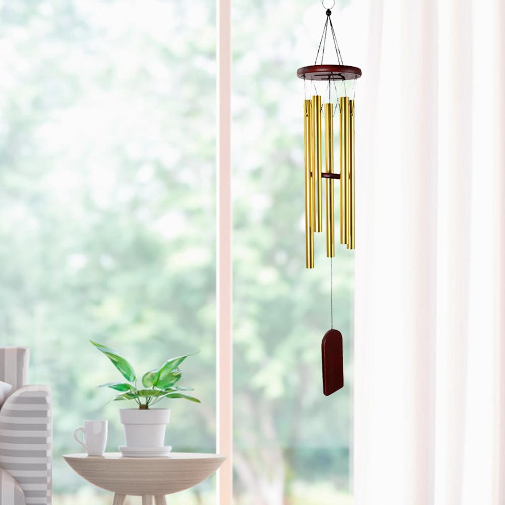 Chuông Gió Gỗ 5 Ống Kim Loại Trang Trí Nhà Cửa