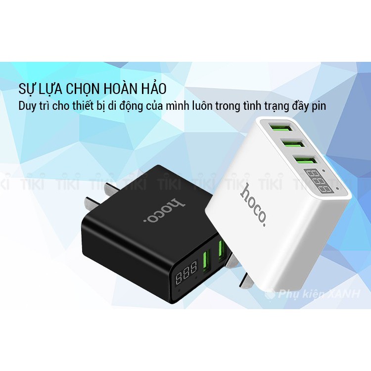 Củ sạc 3 cổng Hoco C15 QC 3.0A đèn Led báo được thiết kế dạng chấu dẹt theo tiêu chuẩn quốc tế