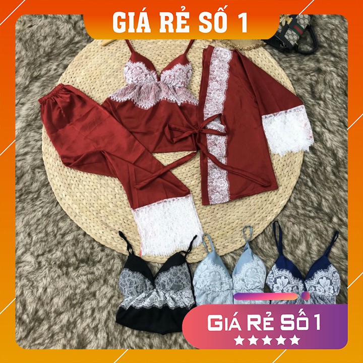 [Giá Hủy Diệt] Set 3 món pijama mặc nhà lụa satin cao cấp