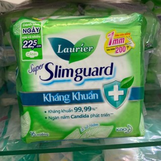 Băng vệ sinh cao cấp Laurier shuper slimguard kháng khuẩn 22,5cm ( có cánh ) 16 miếng