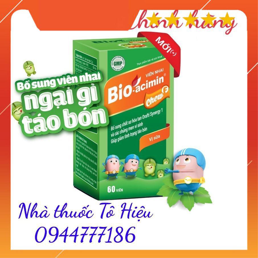 Viên nhai BIO-ACIMIN CHEW F vị sữa [Hộp 60 viên] - Bổ sung chất xơ, hết táo bón - Bioacimin / Fiber