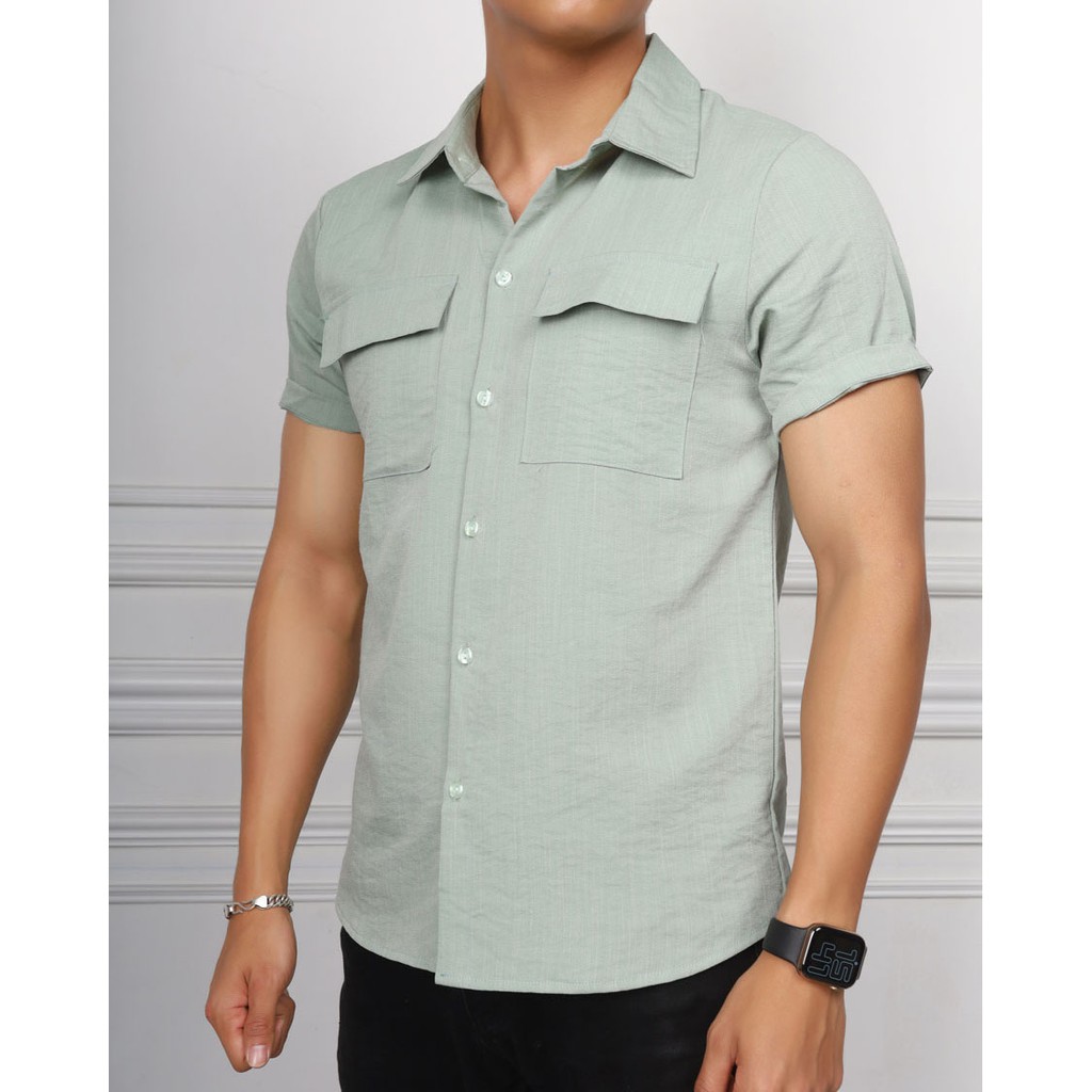 Áo Sơ Mi Nam Ngắn Tay Chất Đũi Linen Cao Cấp Mặc Mát Kiểu Dáng Trẻ Trung AD01