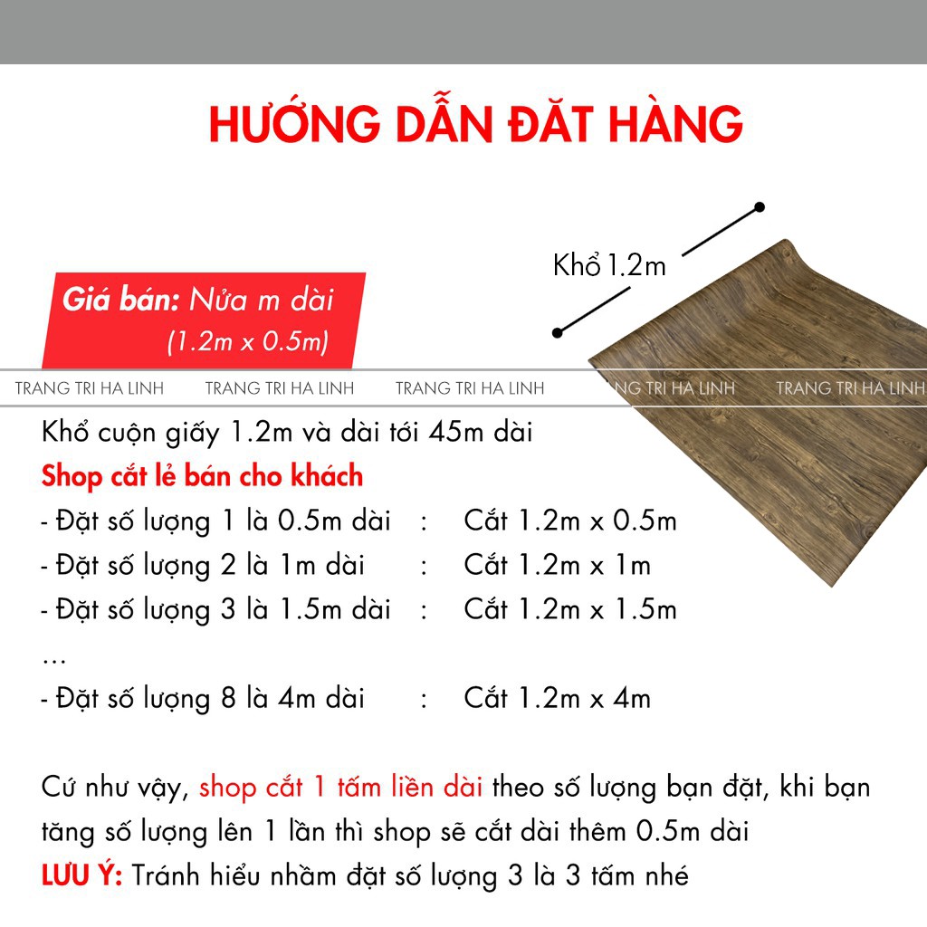 Decal vân gỗ dán tủ , giấy dán tường giả gỗ chống nước có sẵn keo khổ 1.2m - Trang Trí Hà Linh