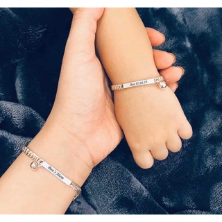Lắc tay bạc TÌNH YÊU Mẹ và bé QMJ ♥️FREESHIP - BẠC 925 chuẩn cao cấp, vòng tay khắc lazer theo yêu cầu, size cho mẹ & bé