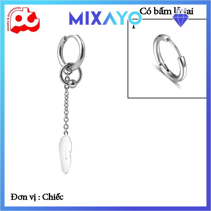 Bông tai nam inox cao cấp đẹp thép không gỉ 1 chiếc kpop kiểu lông vũ khoen bấm lỗ tai MIXAYO thời trang PTBTNA03