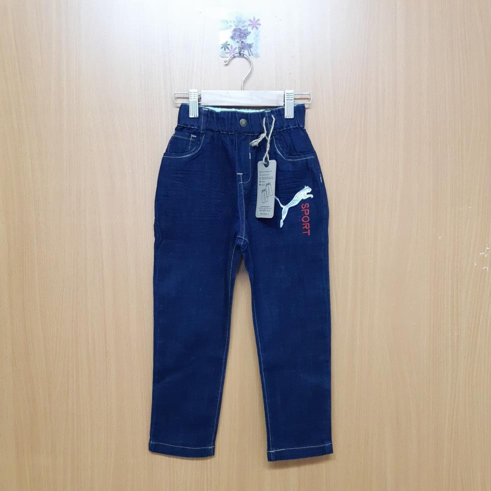 DG129-Q-04- Quần jean dài bé trai, chất jean dày dặn, thêu hình, size bé dưới 20kg, mad ein Việt Nam