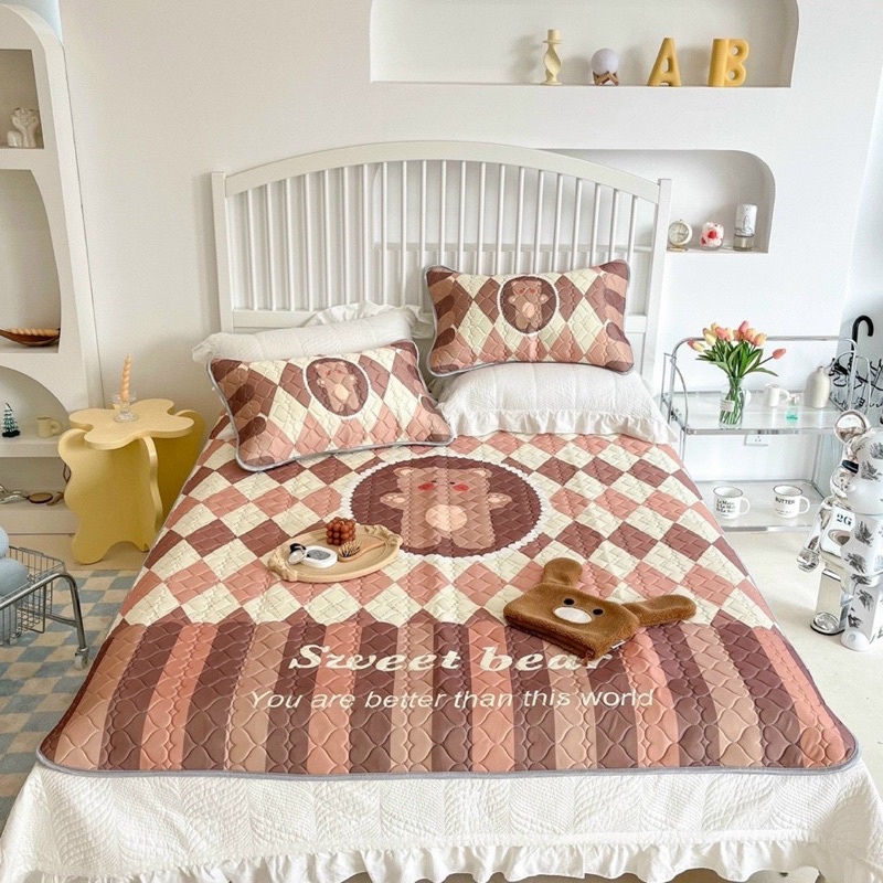 Chiếu điều hoà mủ cao cao su 5D loại 1 mềm mịn thoáng mát (tạng kèm 2 vỏ gối cùng bộ)