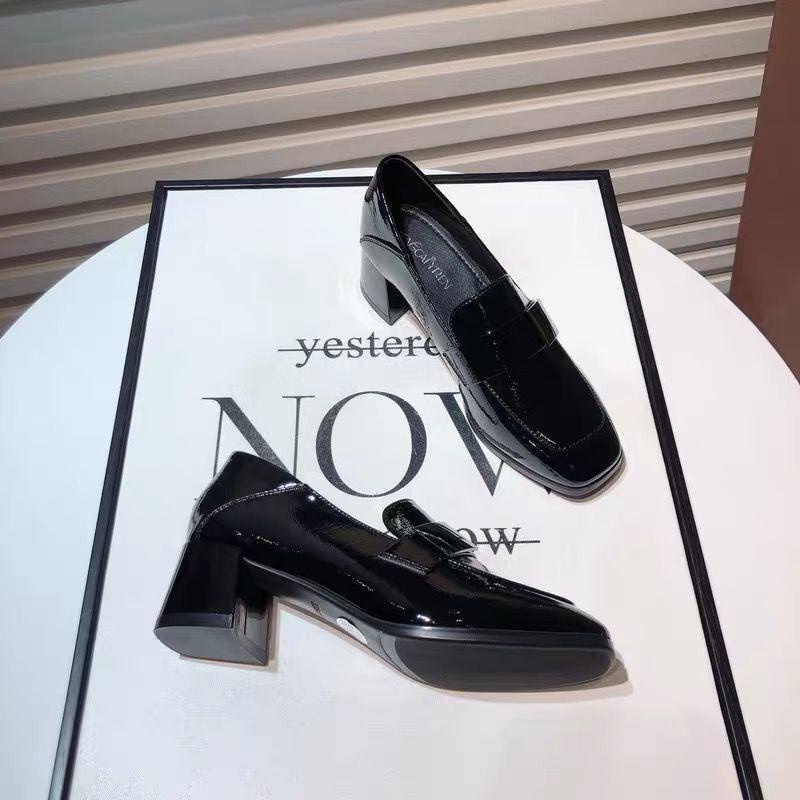 Giày Da Mũi Vuông Gót Dày Vừa Phối Khóa Kim Loại Kiểu Anh Thời Trang Mùa Xuân Cho Nữ