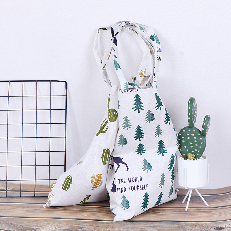 Túi xách tote GJCUTE vải lanh họa tiết xương rồng