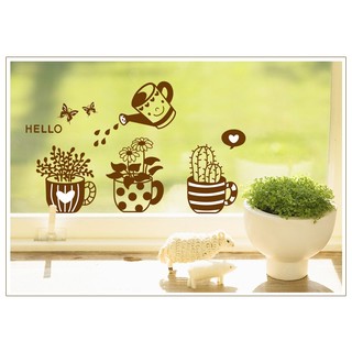 Decal dán tường decal trang trí 3 chậu cây nâu BINBIN PK179 (Có keo sẵn)