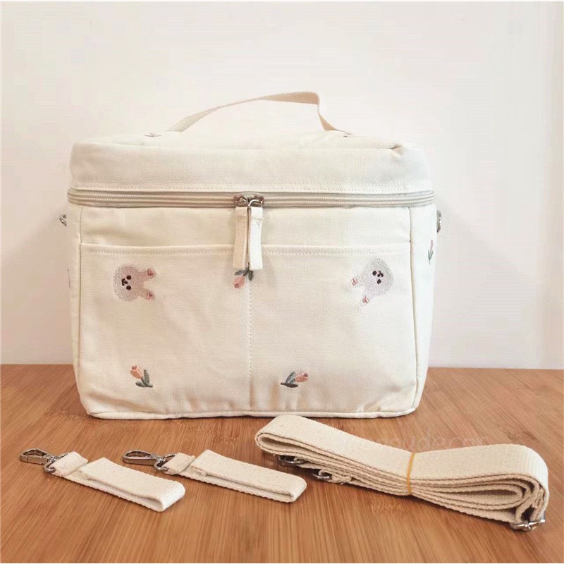 Túi bỉm sữa đa năng giữ nhiệt cho mẹ thêu hoạ tiết phong cách Hàn Quốc xinh yêu 𝟑𝟎𝐱𝟏𝟓𝐱𝟐𝟐cm