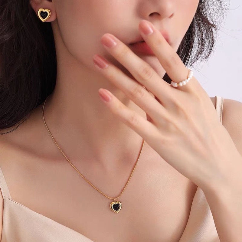 Dây Chuyền Bằng Thép Titan Không Gỉ Không Phai Màu Nâu / Đen Cổ Điển Hình Bánh Sandwich Tình Yêu Phong Cách ins Cho Nữ