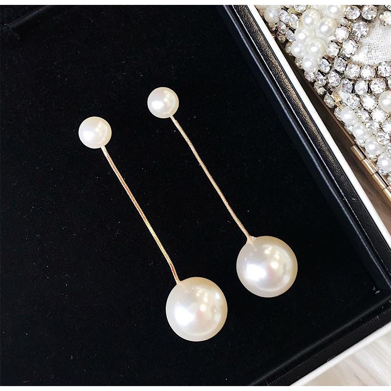 Bông tai, Khuyên tai nữ bạc 925 đính ngọc trai nhân tạo dáng dài