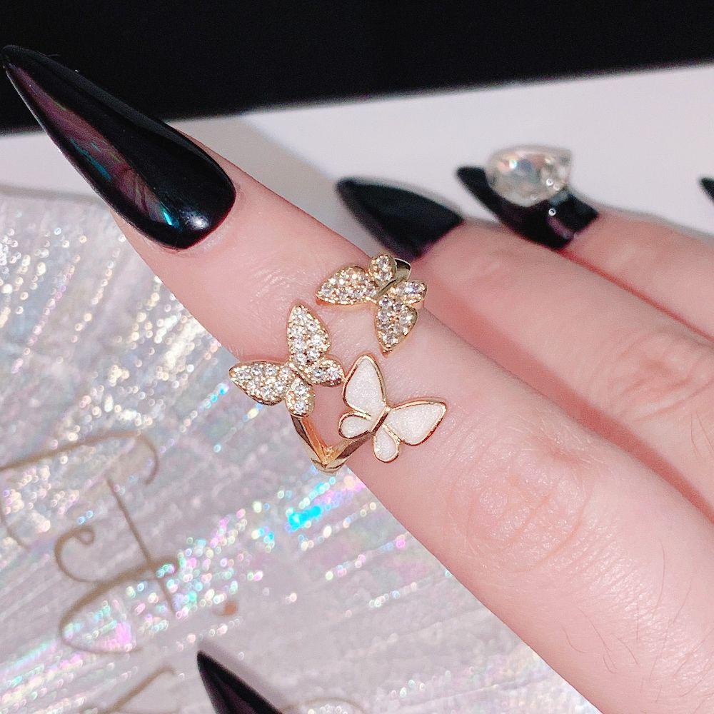 AROMA Bộ Trang Sức Vòng cổ / Nhẫn / Bông Tai Hình Bướm Đính Đá Có Thể Điều Chỉnh