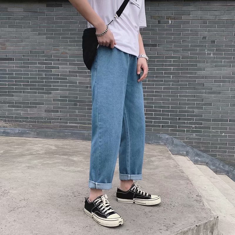 Quần jeans dài lưng cao dáng rộng thiết kế mới cho nam