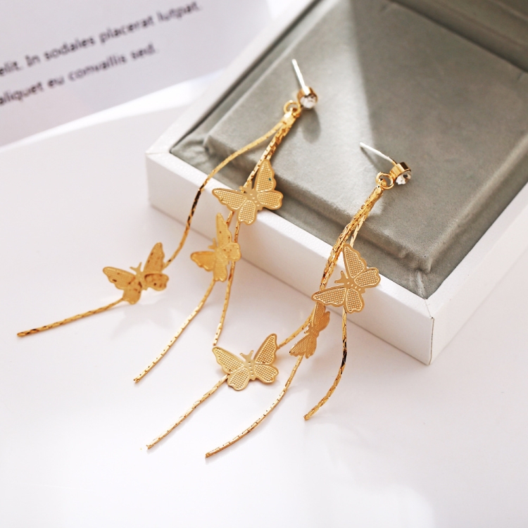 Đôi khuyên tai mạ bạc 925 dáng dài đính họa tiết bướm thời trang cho nữ