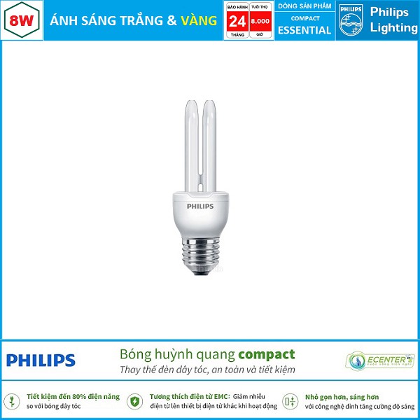 Đèn Philips Essential 8W CDL E27 ( Ánh sáng Trắng + Vàng )