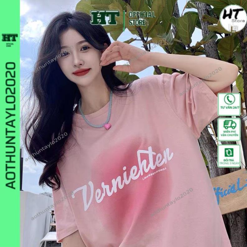 Áo phông nữ HTSTORE Áo thun tay lỡ form rộng - phông nam nữ cotton oversize - T shirt hồng pastel a  Co giãn,mát