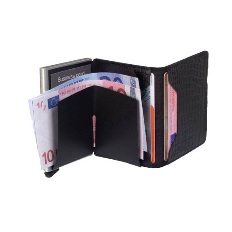 Ví Da PU BISI GORO Chống Trộm Có Khóa Rfid Dạng Nhôm Phong Cách Vintage Cho Nam