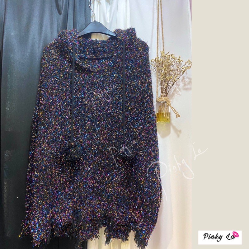 PINKYLA - Áo len hoodie kim tuyến