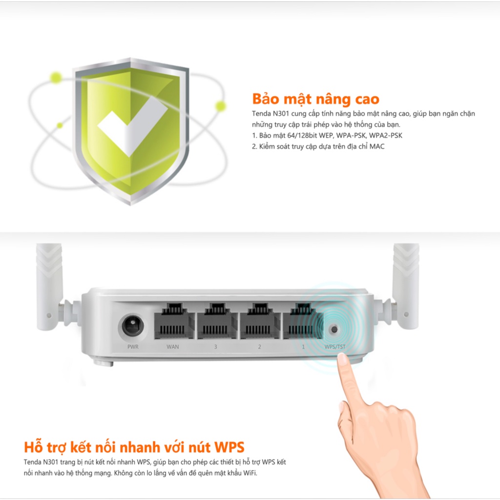 Tenda N301 Thiết Bị Phát Wifi AC300M Băng Tần Kép 2.4G