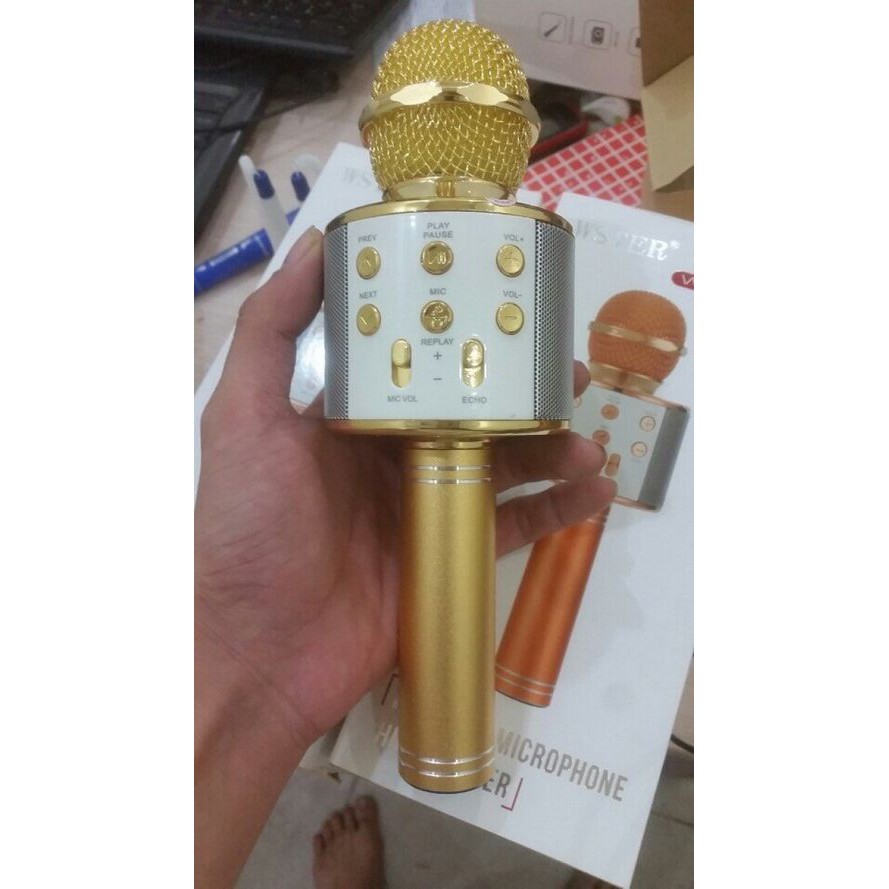 Micro bluetooth hát karaoke không dây WS858 đa năng, giá rẻ duy nhất trên thị trường có khả năng kết nối ra loa ngoài