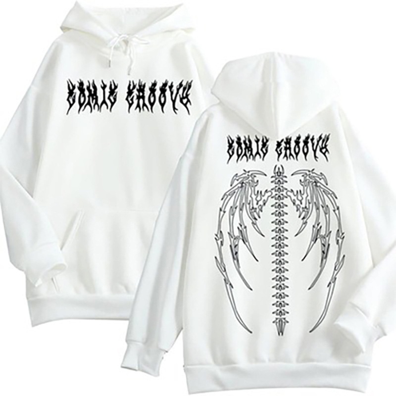 Áo Hoodie Tay Dài Dáng Rộng In Hình Đôi Cánh Phong Cách Gothic Cho Nữ