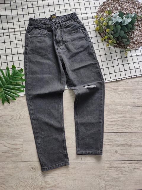 Quần baggy jean rách 1 gối màu đen khói, kèm hình thật ảnh sàn