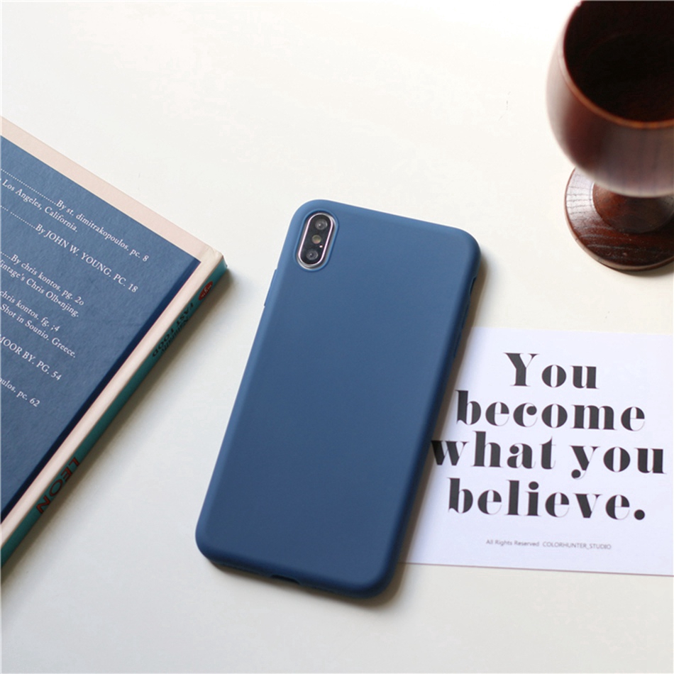 iPhone 12 Mini 11 Pro Max XS XR 8 7 6 6s Plus SE 2020 Ốp điện thoại TPU silicon mềm màu xanh navy cho