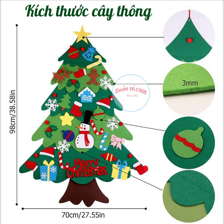 Cây thông noel dán treo tường 2 lớp tặng đèn led và phụ kiện trang trí giáng sinh hot trend 2023 – br01122