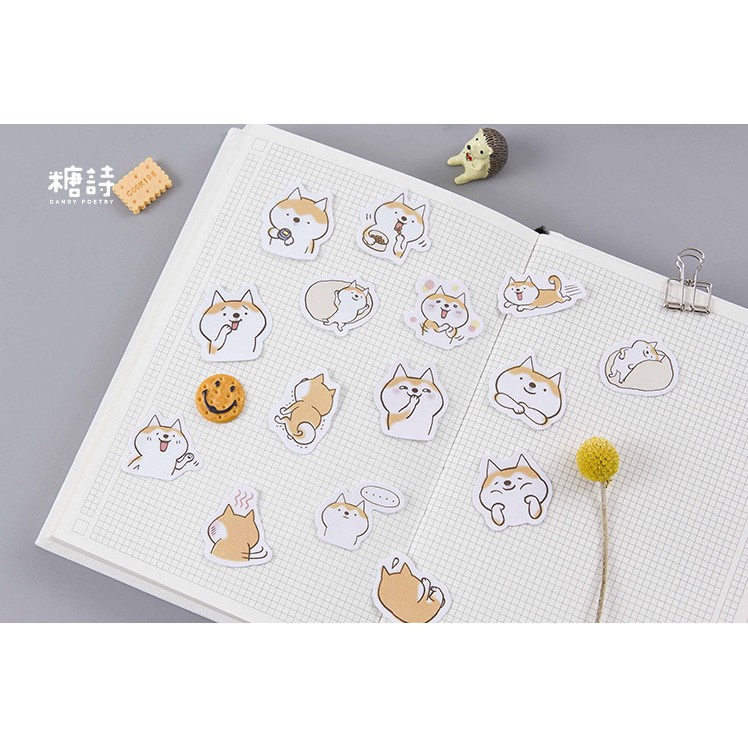 Hộp 45 miếng sticker mẫu cún shiba tai vàng