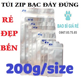 200g Túi Zip Bạc Đáy Đứng Đựng Thực Phẩm, Túi Zipper 1 Mặt Bạc + Mặt Trong Túi Dày Đẹp Chất Lượng Tốt