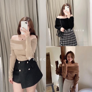 Áo len tăm trễ vai 3 màu siêu xinh, áo kiểu nữ dáng ôm có ảnh thật kèm video sunflower fashion