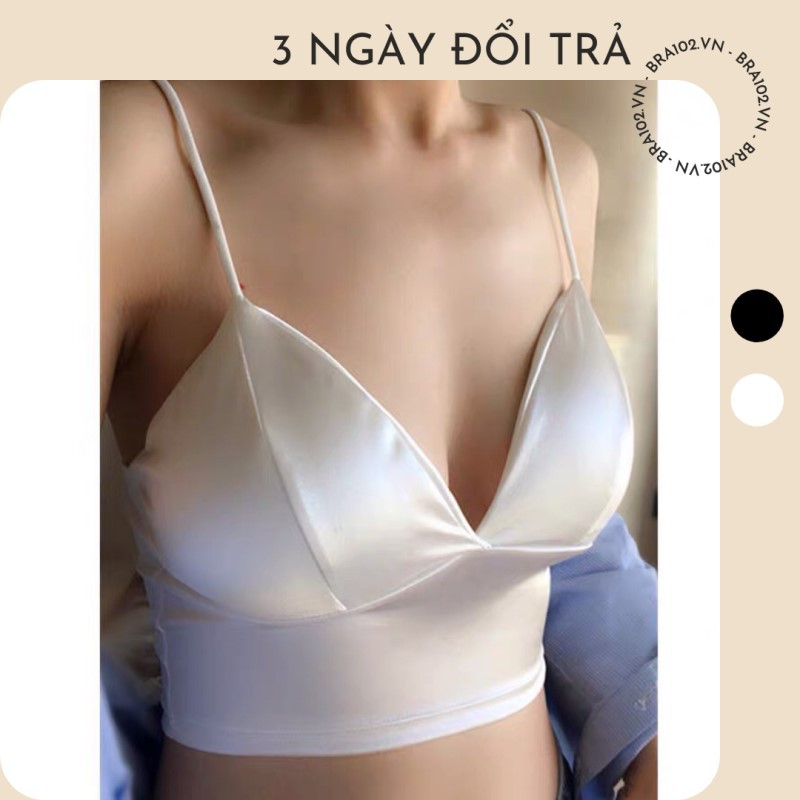 Áo bra satin lửng, dáng croptop có móc cài 3 nấc A003