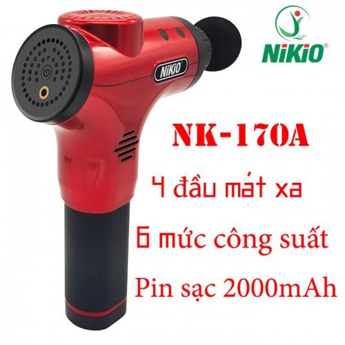 Súng massage cầm tay Nhật Bản Nikio NK-170A - 4 đầu, 6 tốc độ, màu đỏ - GIÁ RẺ