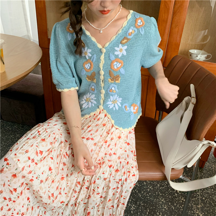 Áo Dệt Kim Tay Ngắn Cổ Chữ V Thời Trang Cho Nữ | BigBuy360 - bigbuy360.vn