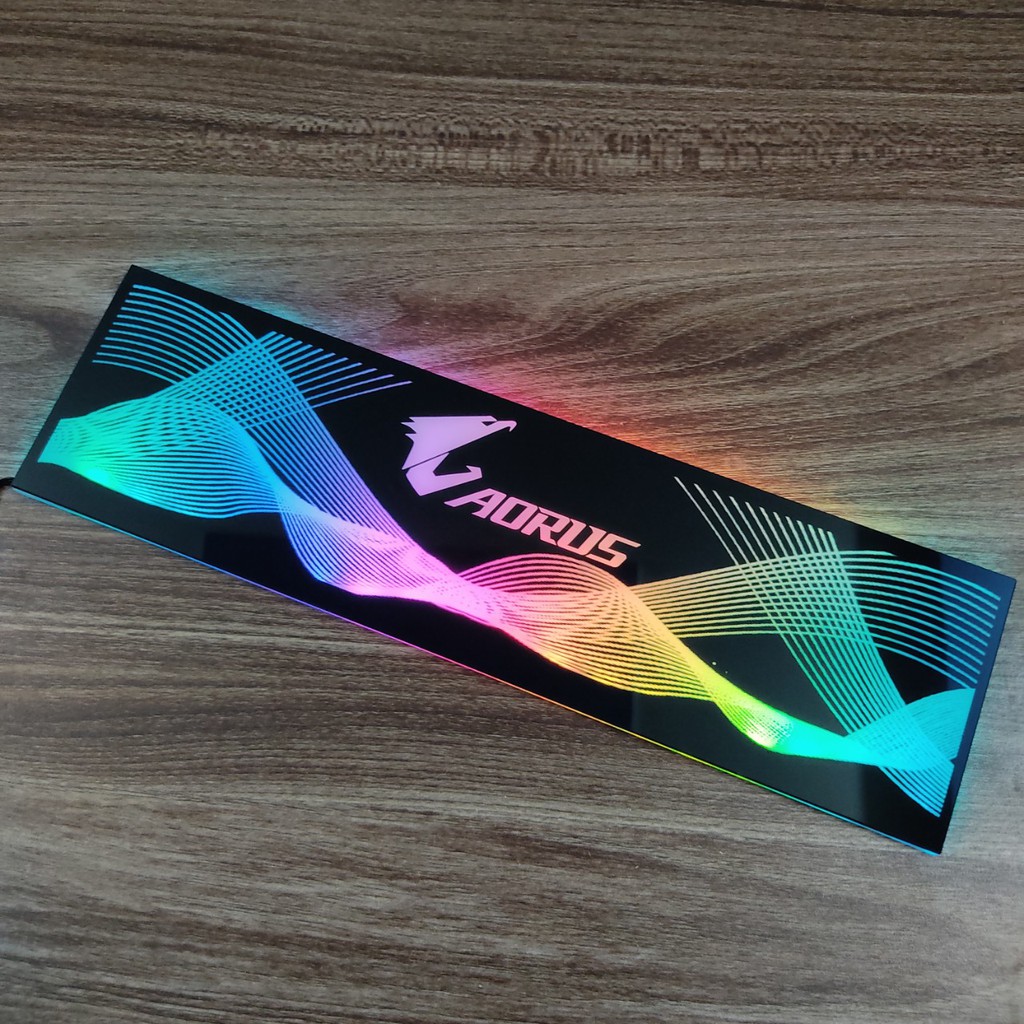 Tấm che nguồn PC Led RGB 5v ARGB logo Aorus, đồng bộ màu Hub Coolmoon, hình sóng vô cực