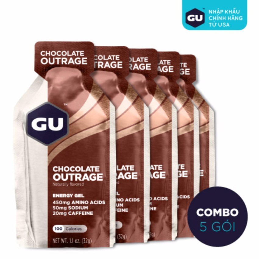 GEL NĂNG LƯỢNG GU ENERGY VỊ SÔ CÔ LA NGUYÊN CHẤT - COMBO 5 GÓI