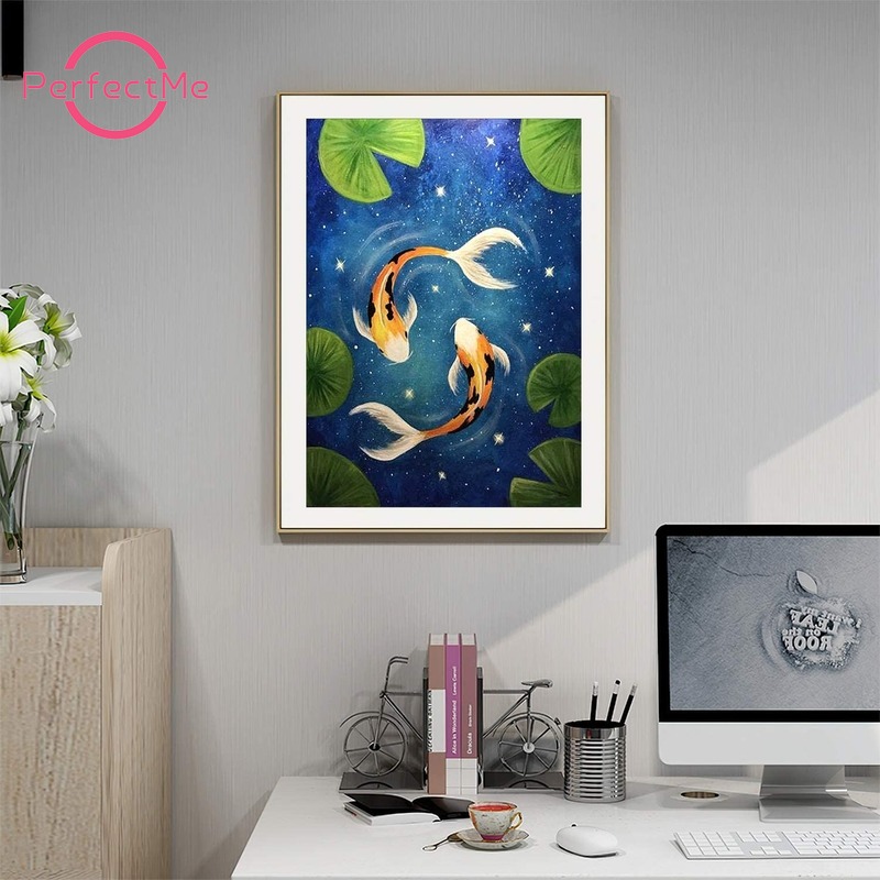 Tranh Đính Đá 5D Tự Làm Hình Cá koi Hoa Sen 30x40cm Kèm Phụ Kiện