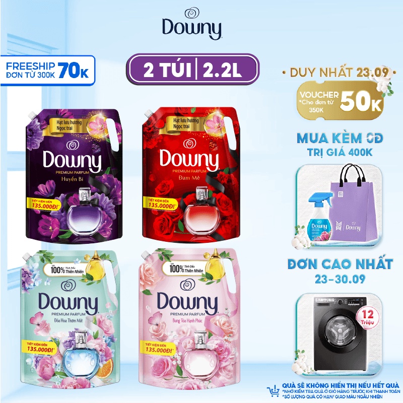 [Mã FMCGMALL -8% đơn 250K] Combo 2 Túi Nước Xả Vải DOWNY Nắng Mai 2.3L/ Đam Mê 2.2L/ Huyền Bí 2.2L