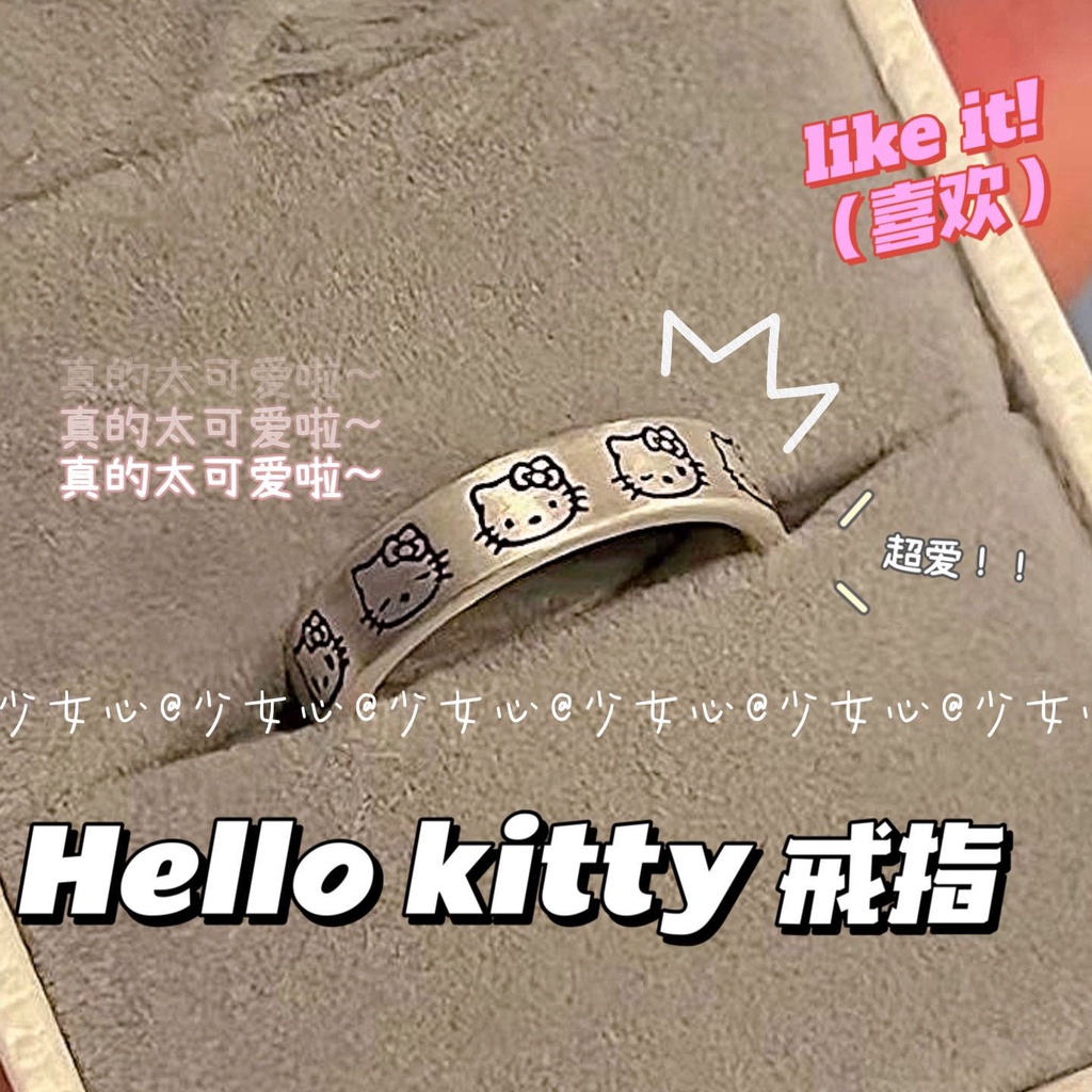 Nhẫn Đồng Trắng Họa Tiết Hoạt Hình Kuromi KT Melody Dễ Điều Chỉnh Cho Cặp Đôi