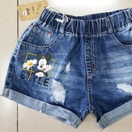 Quần short jean bé gái lật lai thêu mickey hoa cúc size đại