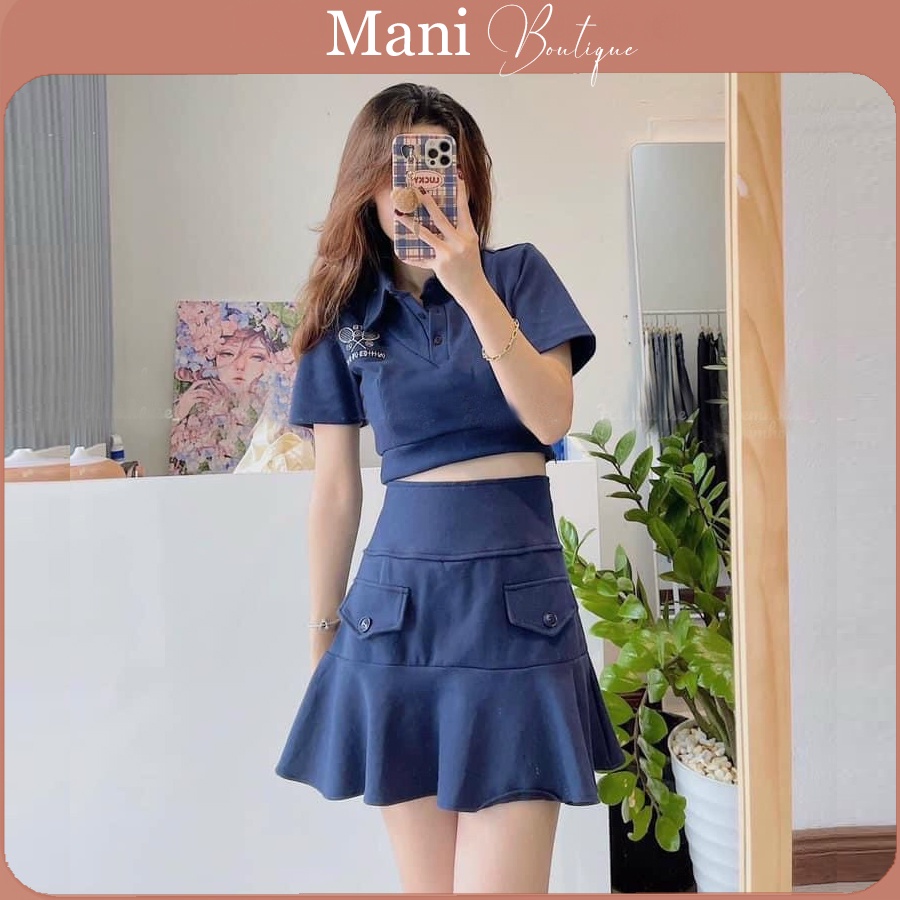 Set áo croptop nữ chân váy ôm cạp cao bản to chất cotton mà xanh thanh cực năng động cá tính