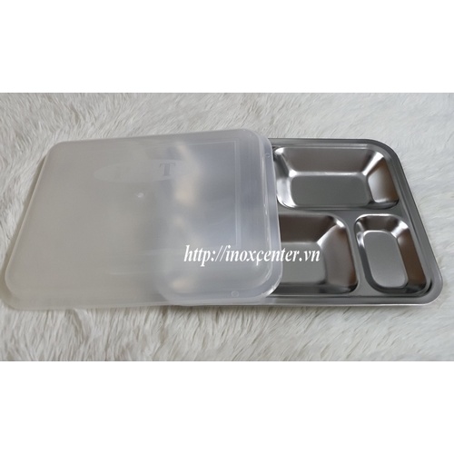 Khay cơm inox , có thể dùng làm khay ăn dặm, khay đựng thức ăn - 4 ngăn, inox 304 CL, KT: 290x230x32 mm