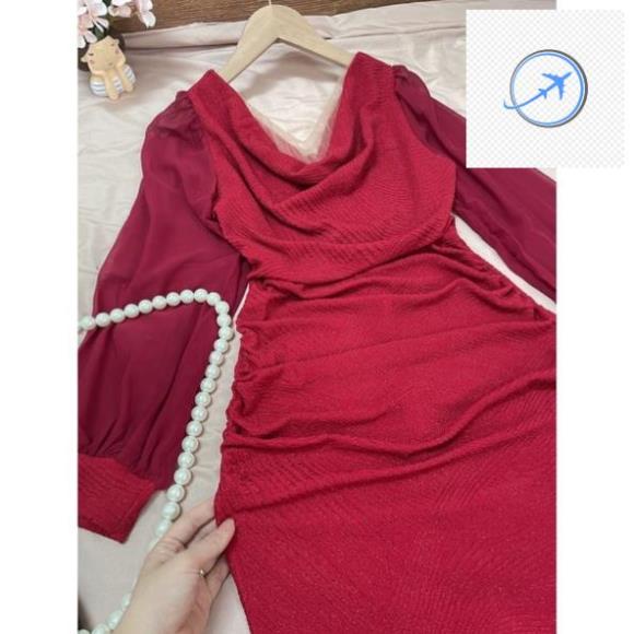 👗 Đầm body tay dài cổ V cách điệu chất thun kim tuyến cáo cấp co giãn tốt - Thời trang VADA - VB65 M_*6 👗